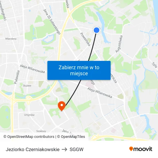 Jeziorko Czerniakowskie to SGGW map