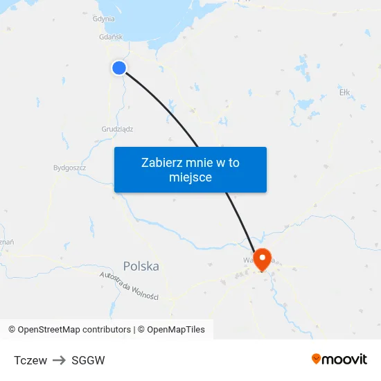 Tczew to SGGW map