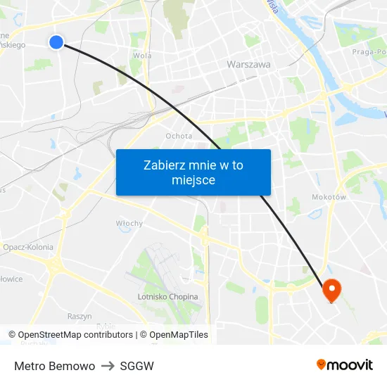 Metro Bemowo to SGGW map