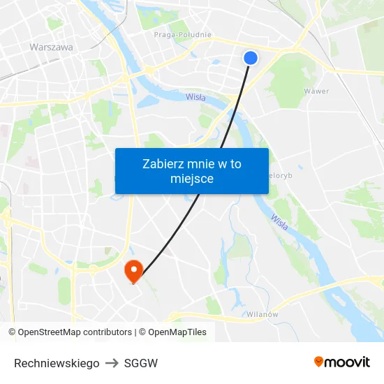 Rechniewskiego to SGGW map