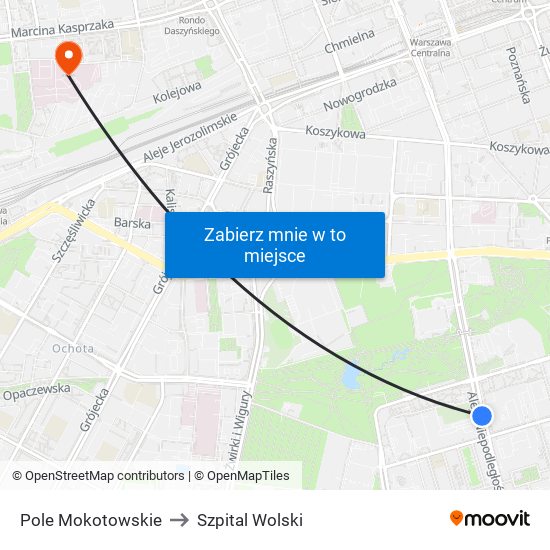 Pole Mokotowskie to Szpital Wolski map