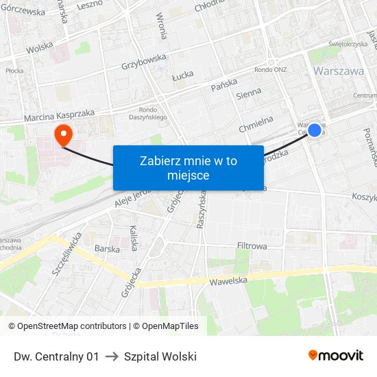 Dw. Centralny 01 to Szpital Wolski map