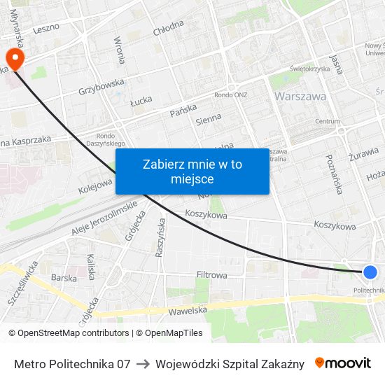 Metro Politechnika to Wojewódzki Szpital Zakaźny map