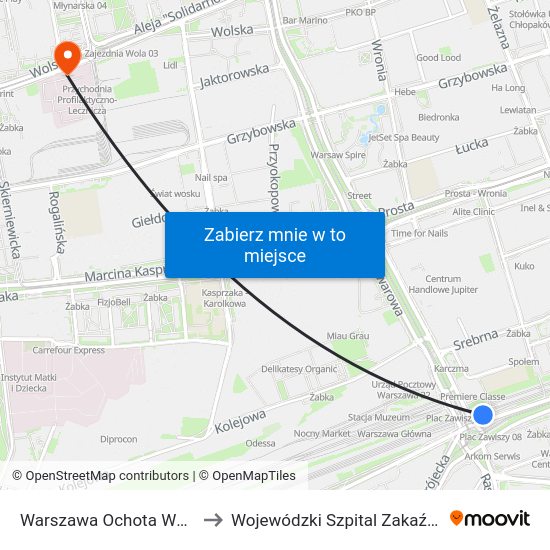 Warszawa Ochota WKD to Wojewódzki Szpital Zakaźny map