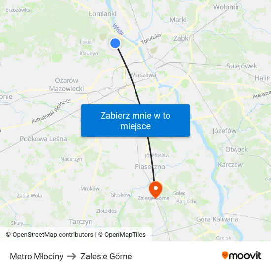 Metro Młociny to Zalesie Górne map
