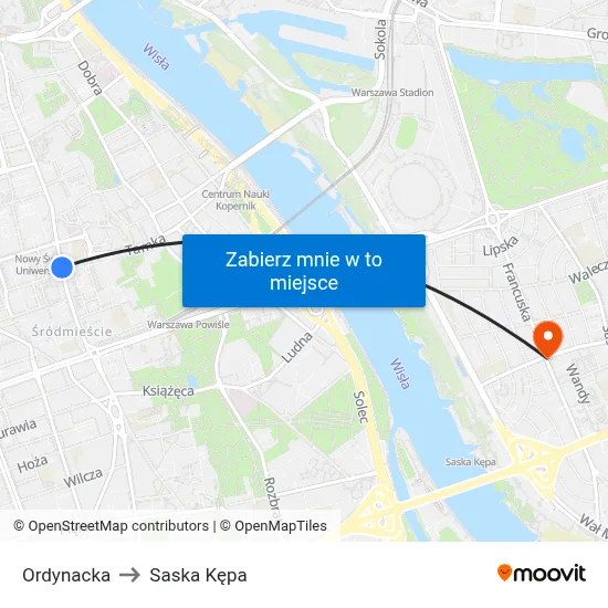 Ordynacka to Saska Kępa map