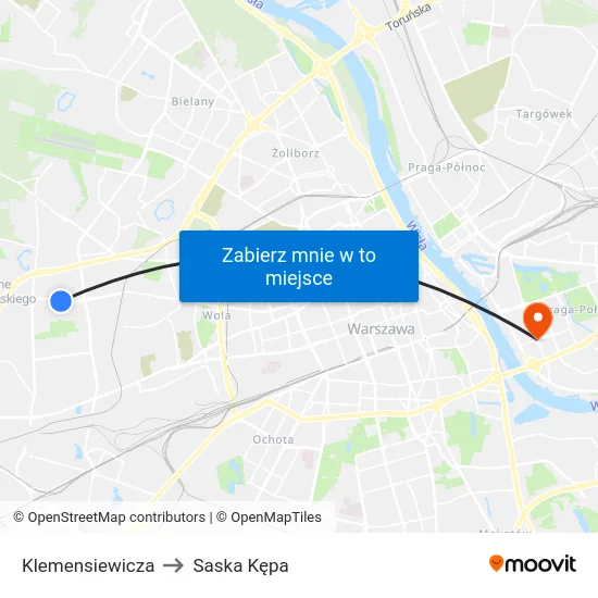 Klemensiewicza to Saska Kępa map
