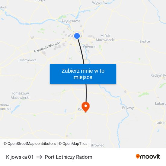 Kijowska 01 to Port Lotniczy Radom map