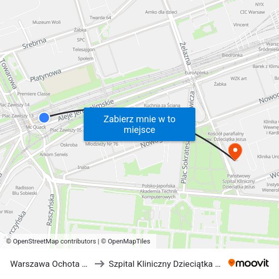 Warszawa Ochota WKD to Szpital Kliniczny Dzieciątka Jezus map