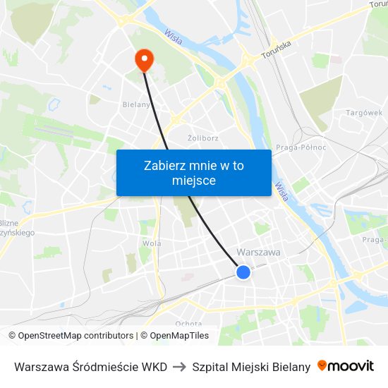 Warszawa Śródmieście WKD to Szpital Miejski Bielany map