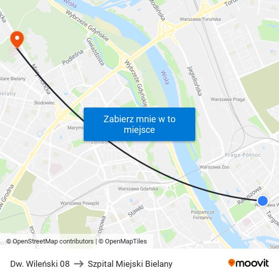 Dw. Wileński 08 to Szpital Miejski Bielany map