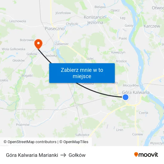 Góra Kalwaria Marianki to Gołków map