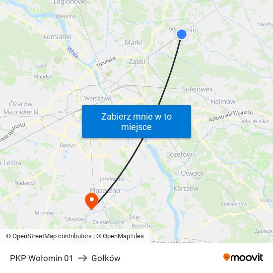 PKP Wołomin to Gołków map