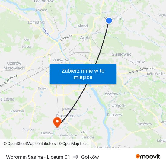 Wołomin Sasina - Liceum 01 to Gołków map