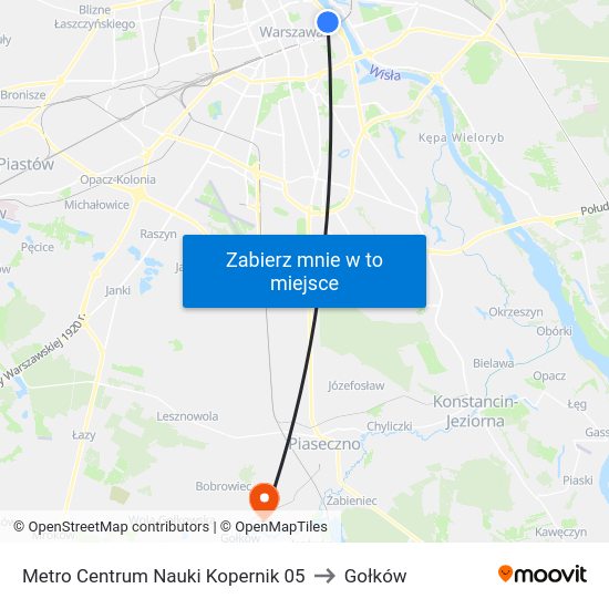 Metro Centrum Nauki Kopernik to Gołków map