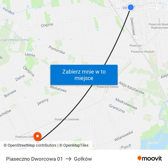 Piaseczno Dworcowa 01 to Gołków map