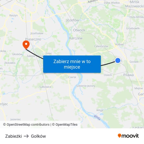 Zabieżki to Gołków map