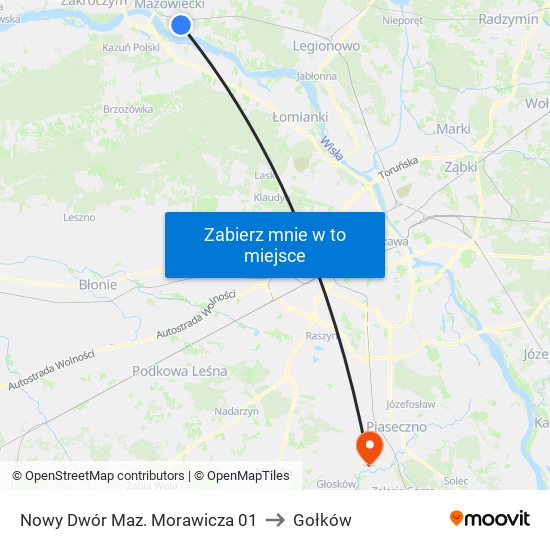 Nowy Dwór Mazowiecki Morawicza to Gołków map