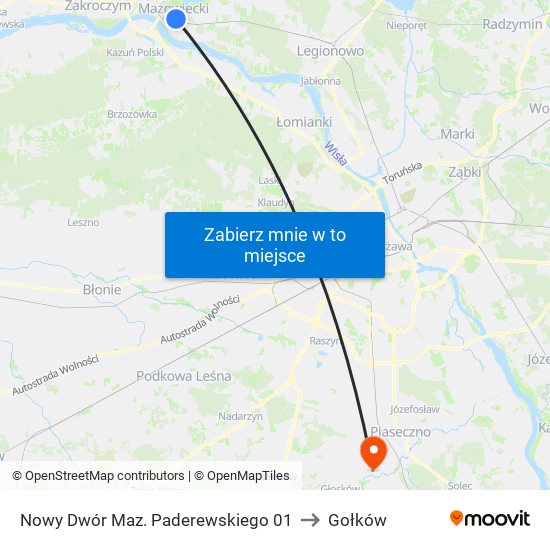 Nowy Dwór Maz. Paderewskiego 01 to Gołków map