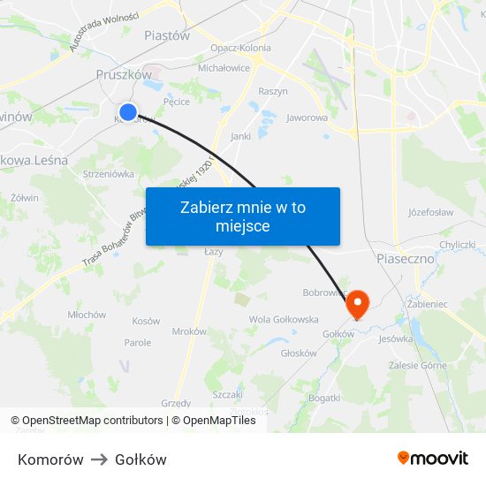 Komorów to Gołków map