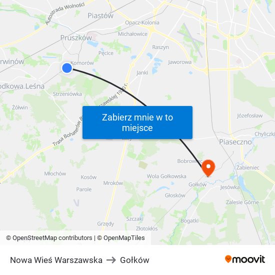 Nowa Wieś Warszawska to Gołków map