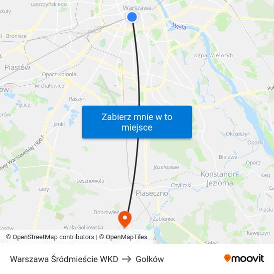 Warszawa Śródmieście WKD to Gołków map