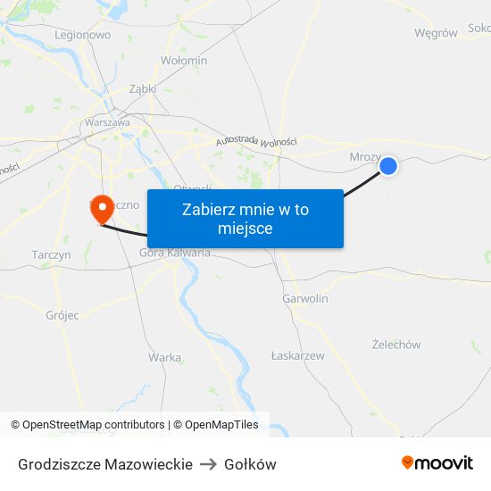 Grodziszcze Mazowieckie to Gołków map