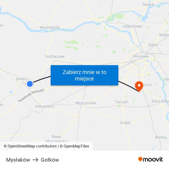 Mysłaków to Gołków map