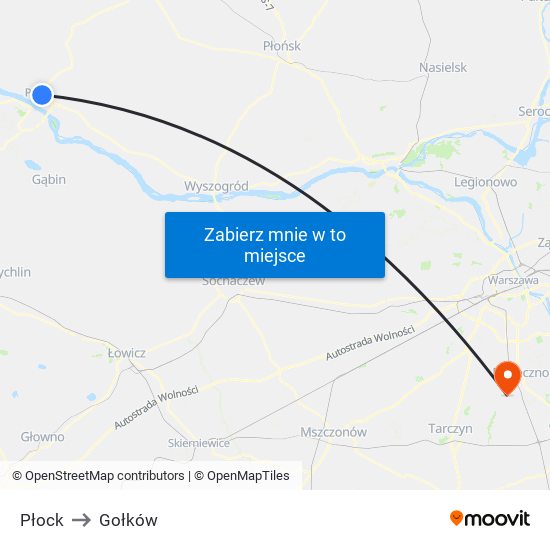 Płock to Gołków map