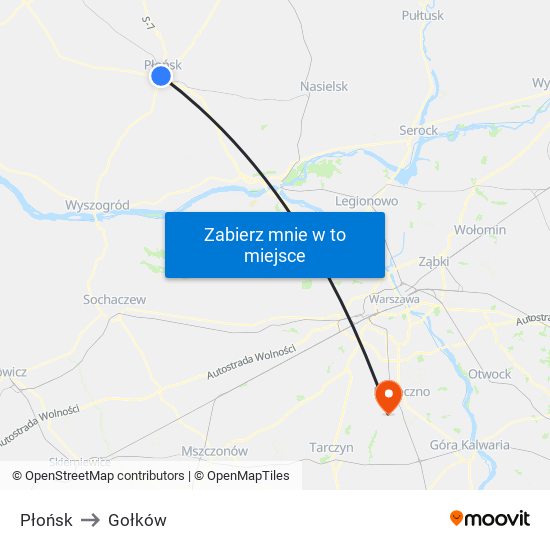 Płońsk to Gołków map