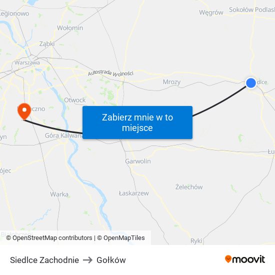 Siedlce Zachodnie to Gołków map