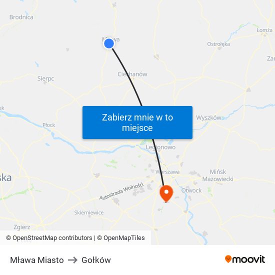 Mława Miasto to Gołków map