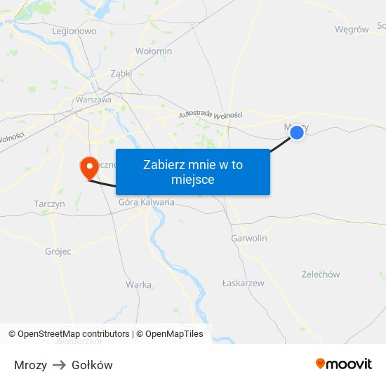 Mrozy to Gołków map