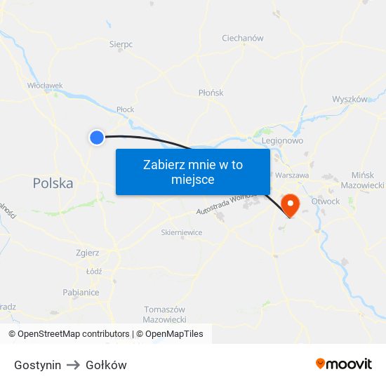 Gostynin to Gołków map