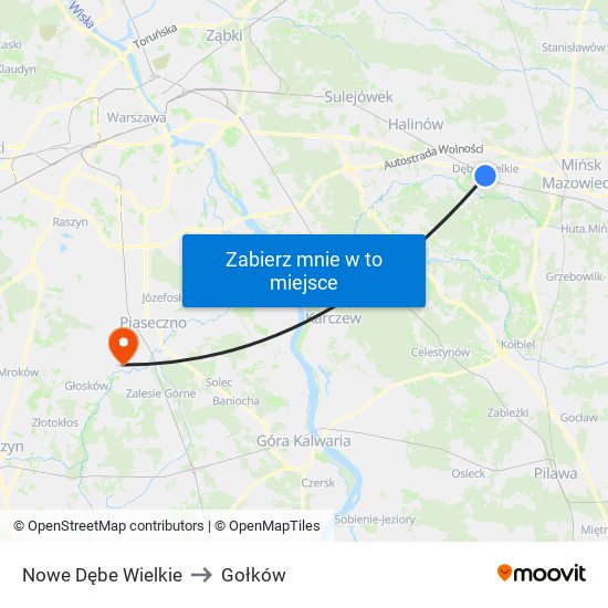 Nowe Dębe Wielkie to Gołków map