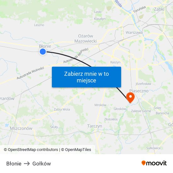 Błonie to Gołków map