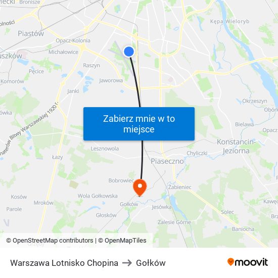 Warszawa Lotnisko Chopina to Gołków map