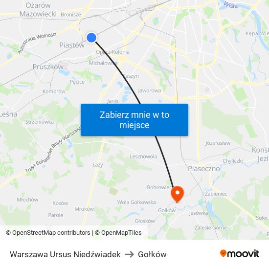 Warszawa Ursus Niedźwiadek to Gołków map