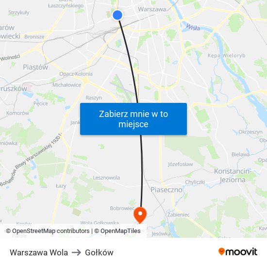 Warszawa Wola to Gołków map