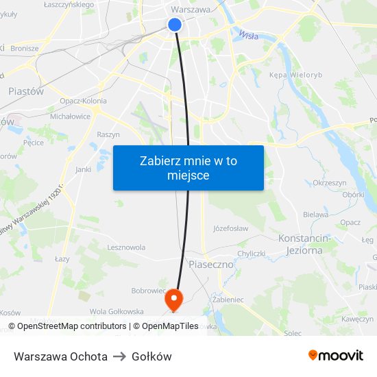 Warszawa Ochota to Gołków map