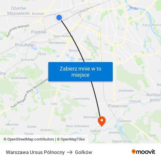 Warszawa Ursus Północny to Gołków map