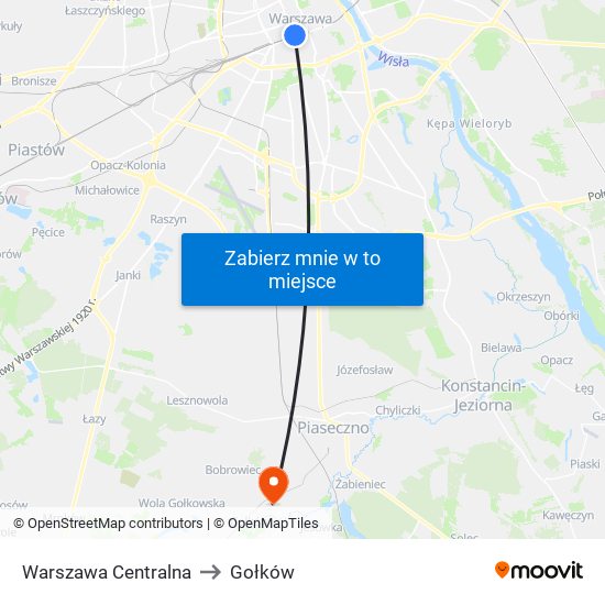 Warszawa Centralna to Gołków map