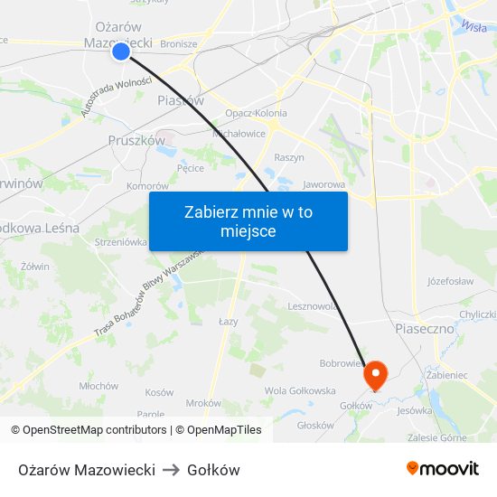 Ożarów Mazowiecki to Gołków map