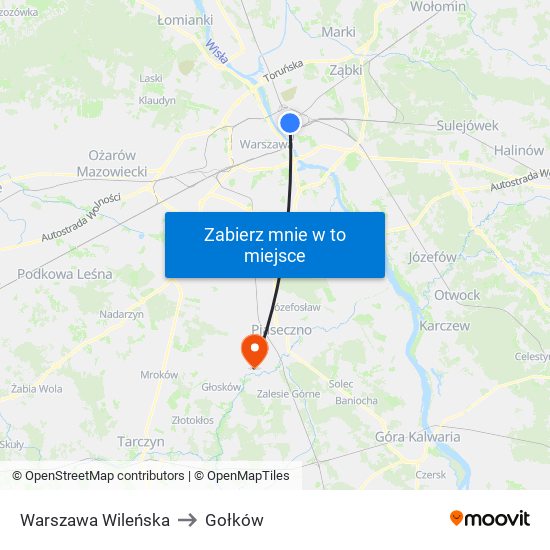 Warszawa Wileńska to Gołków map