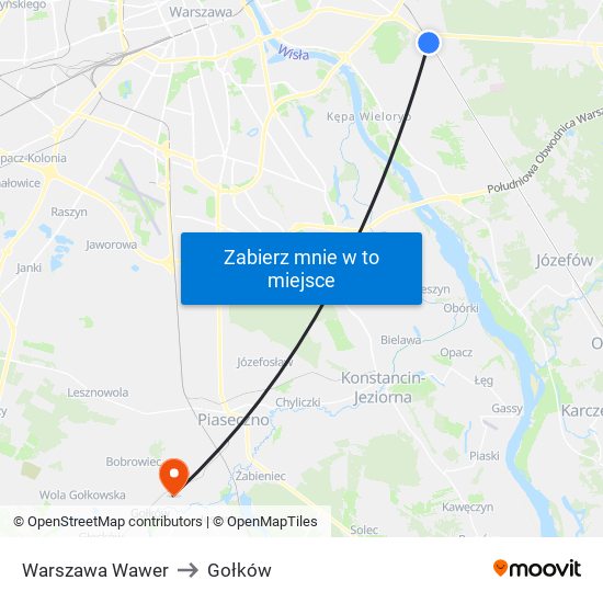 Warszawa Wawer to Gołków map