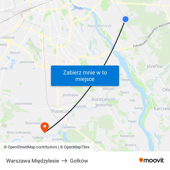 Warszawa Międzylesie to Gołków map