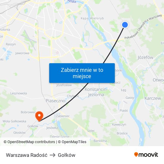 Warszawa Radość to Gołków map