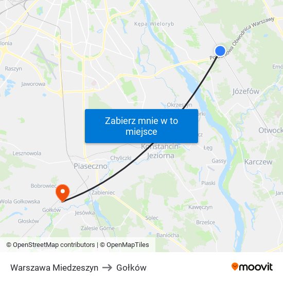 Warszawa Miedzeszyn to Gołków map