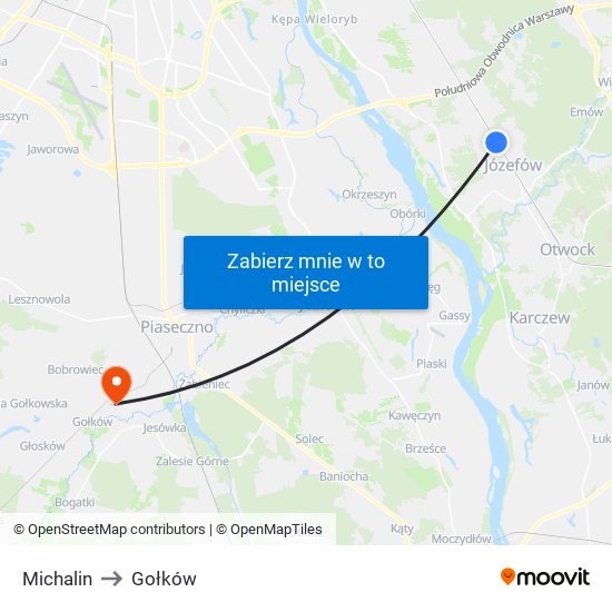 Michalin to Gołków map