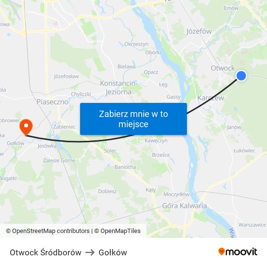 Otwock Śródborów to Gołków map